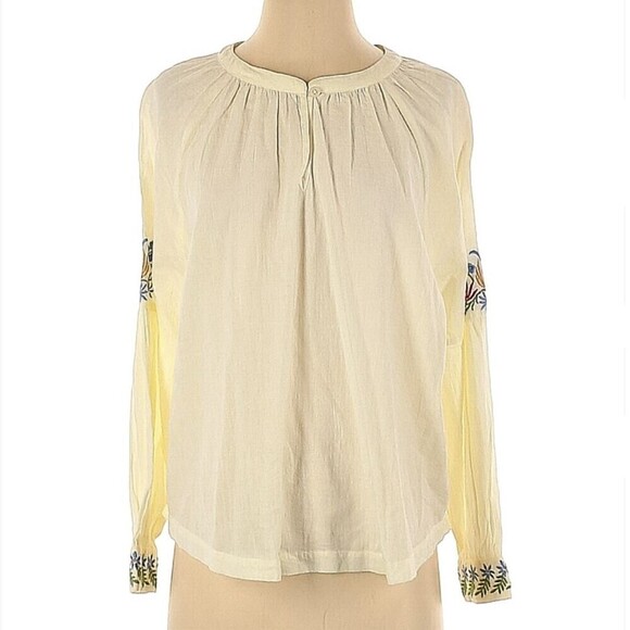 The Great. Floral Embroidered Sonnet Top Long Sleeve Blouse Off White Ivory Sz 0 - Picture 4 of 9